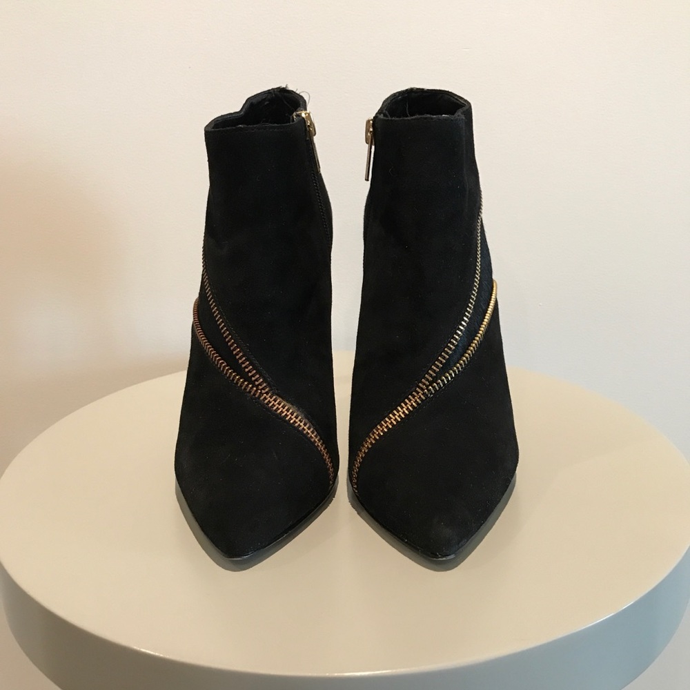Like New Black Suede and Gold Stiletto Bootie - Picture 3 of 7